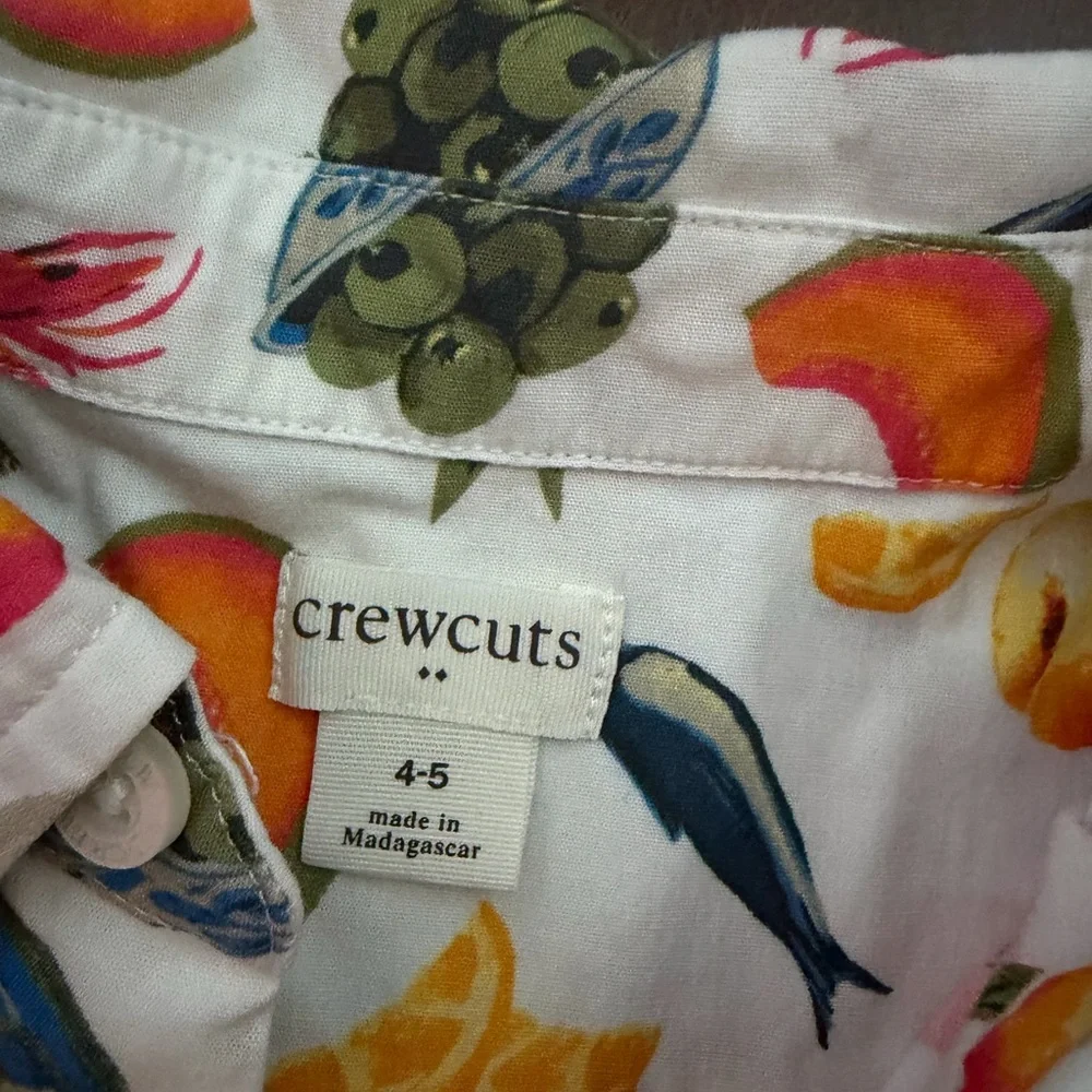 Crewcuts White Shirt with Multicolor Seafood & Fruit Print